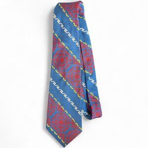 Vintage 60s Pollack’s Men’s Shop Blue Red Geometric Stripe Necktie
